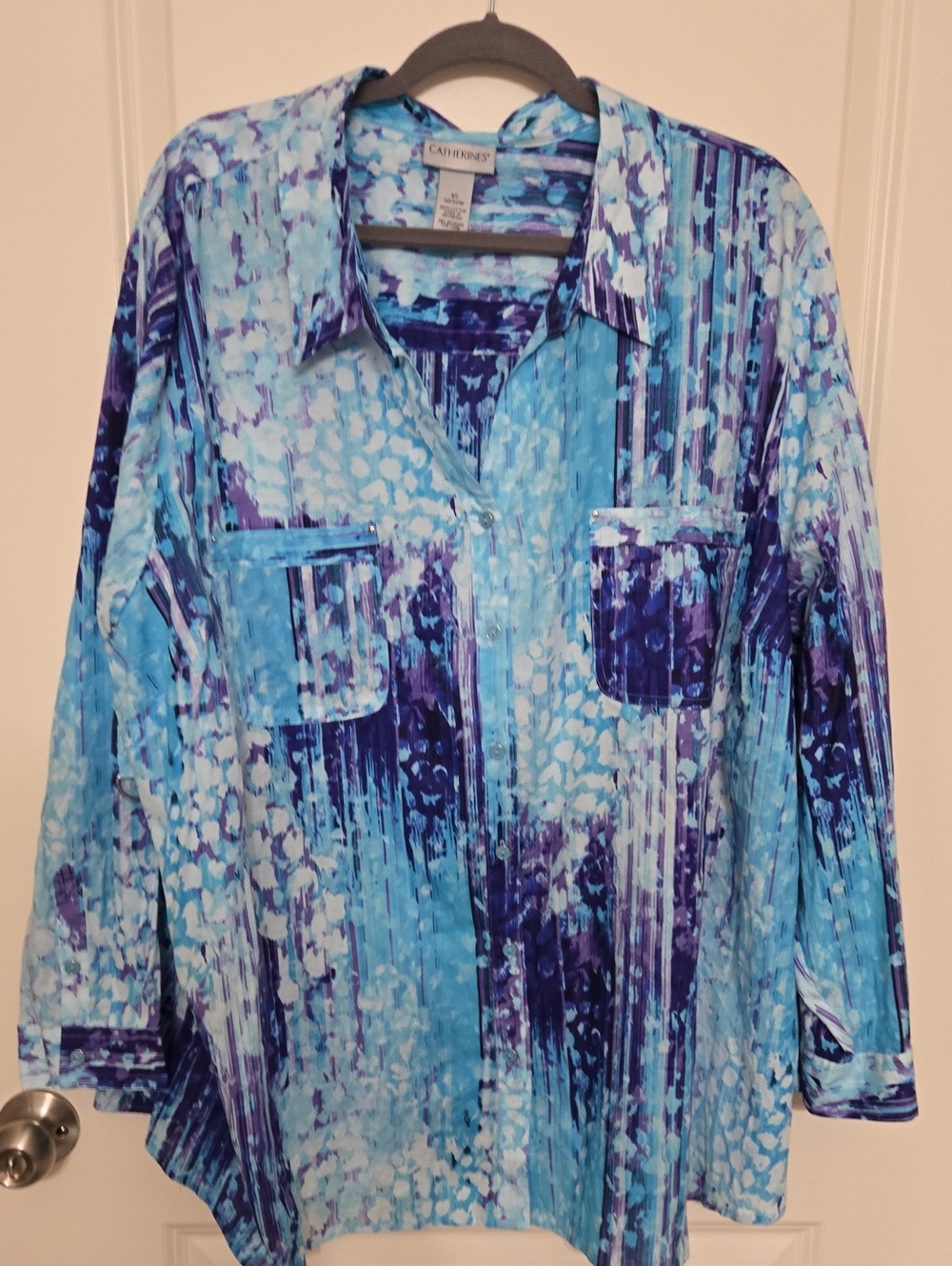 Catherines Blue & Purple Abstract Print Button-Down Shirt